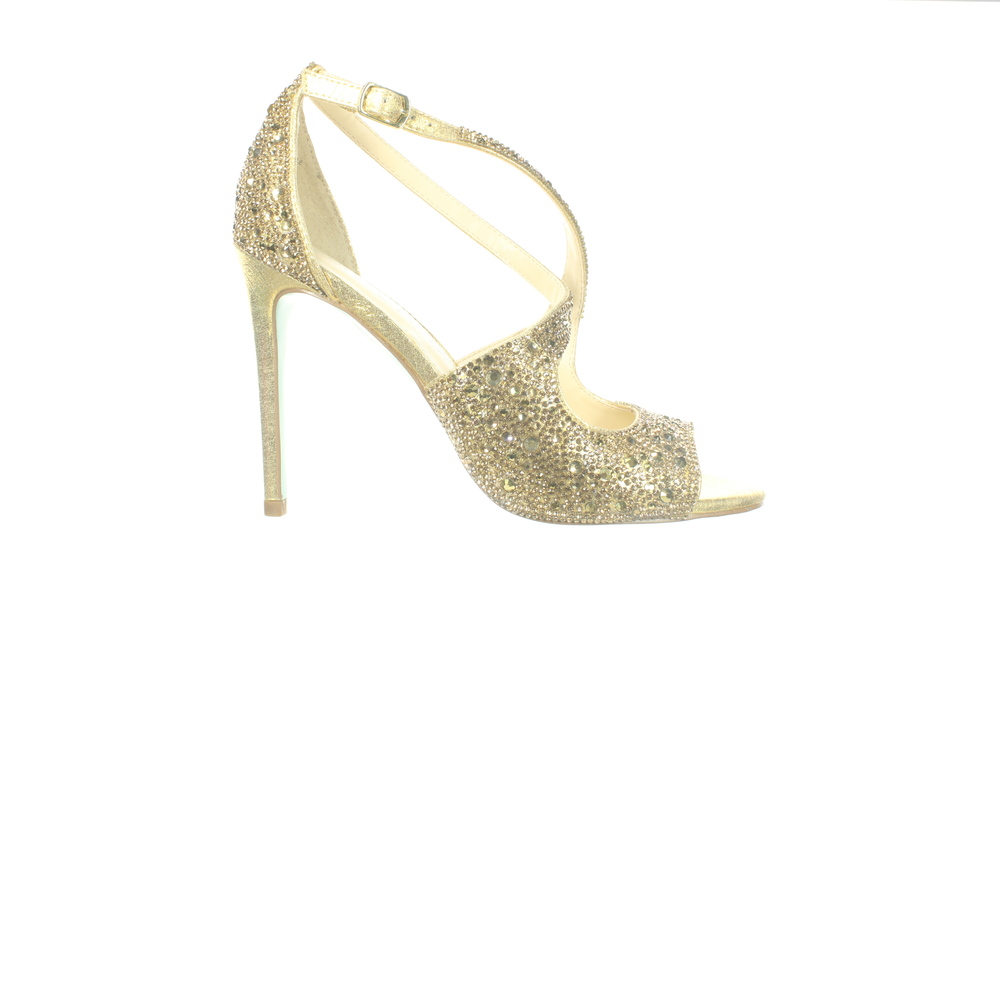 Betsey Johnson Gold Glitter Strappy Peep-Toe High Heels